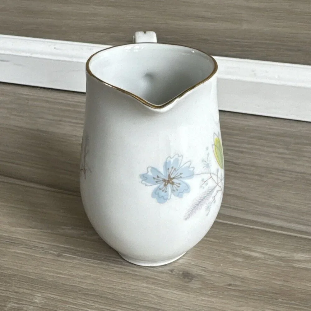 Bavaria Flowers Creamer Pitcher Germany 3” Tall Gold Accents Porcelain‎ Ceramic